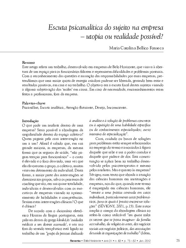 Escuta psicanalítica do sujeito na empresa – utopia ou realidade possível?